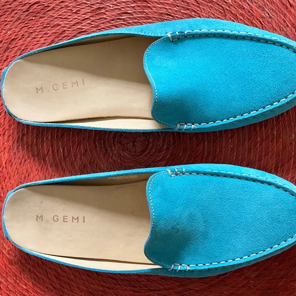 M. Gemi  Suede Turquoise  driving loafer mule  Size 41